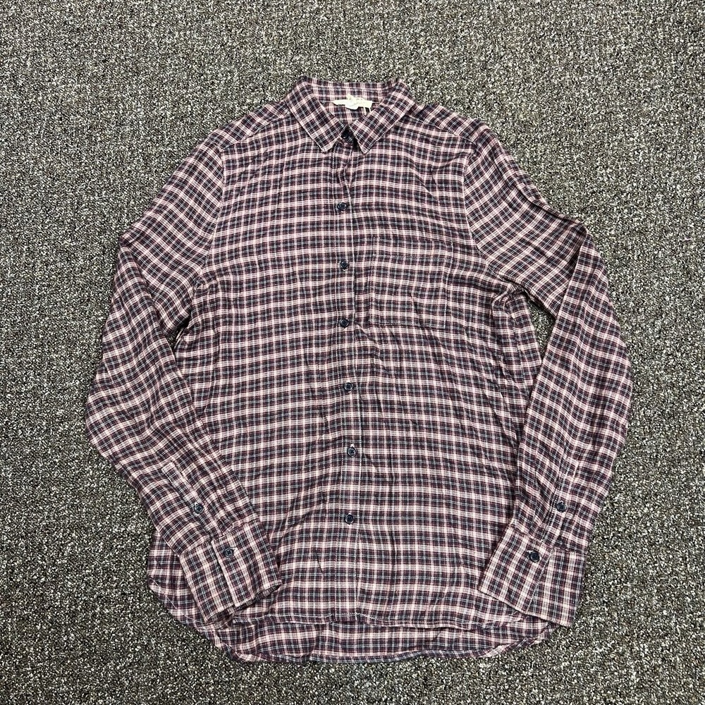 Beach Lunch Lounge Button Up Rayon Shirt Plaid Designer Size Small Long Sleeve